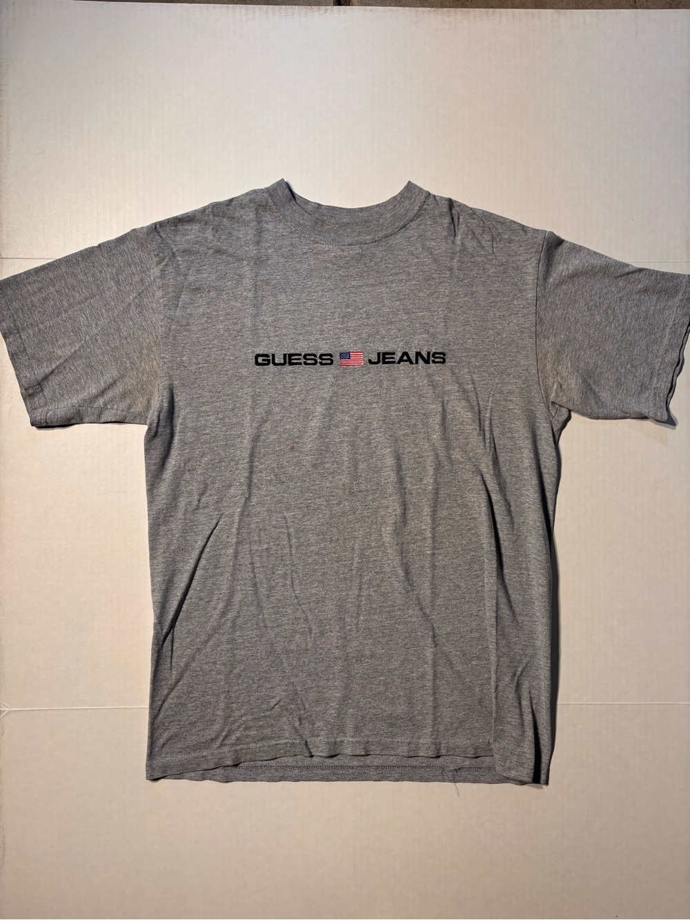 Vtg Guess Jeans Embroidered Spellout USA Flag Mini Logo 90’s T-shirt Sz Large